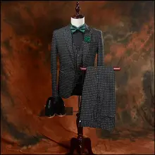 Осенние новые мужские костюмы английские из трех частей свадебные платья банкетные деловые костюмы в горошек сценические костюмы певца одежда размера плюс