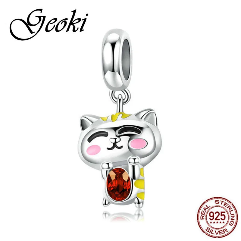 

Geoki 925 Sterling Silver Yellow&Pink Enamel Hairy Little Tiger Charm fit Pandora Bracelet King of the Forest Beads DIY Jewelry