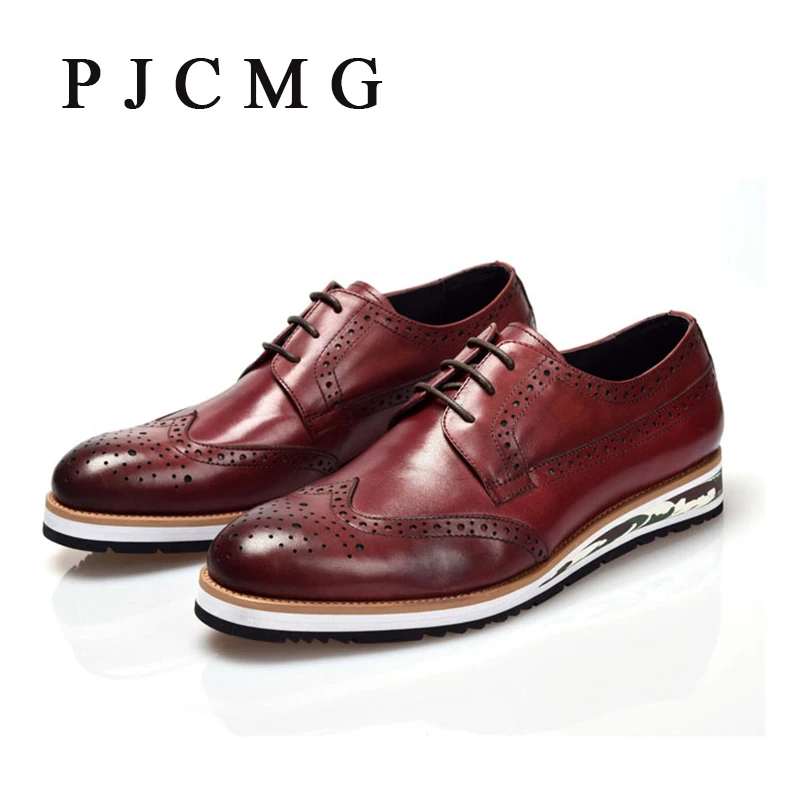 

PJCMG Fashion British Style High Quality Genuine Leather Men Oxfords, Lace-Up Business Men Shoes Wedding Shoes, Men Dress Shoes