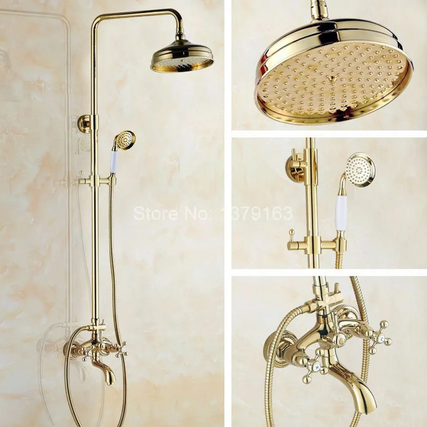 Luxury Modern 8 Inch Shower Head Gold Polished Brass Bathroom