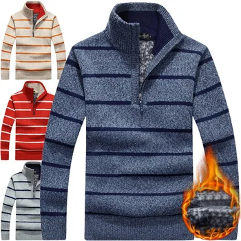 

Winter Men's Sweaters Thick Warm Winter Zipper Pullover Cashmere Wool Sweaters Man Casual Knitwear Fleece Velvet Clothing