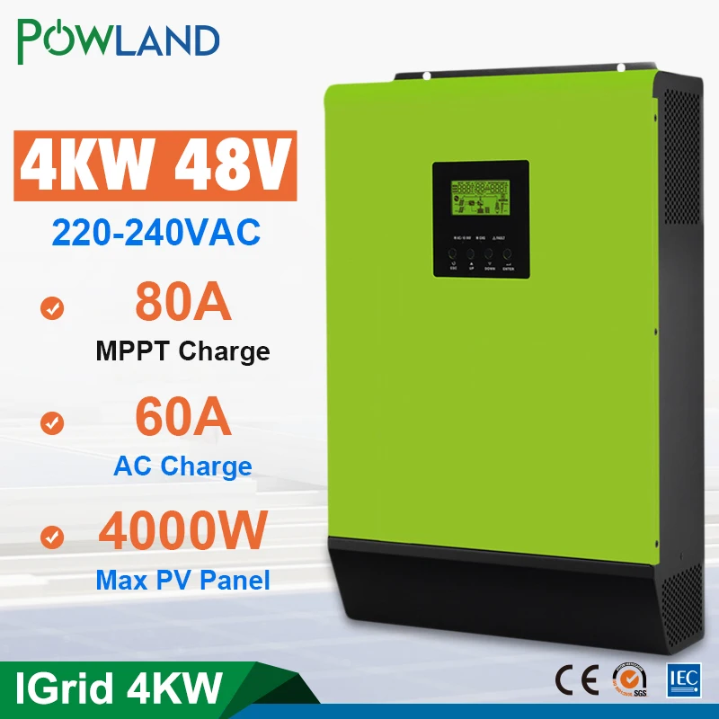 

Grid Tie Inverter 48V 80A 220V MPPT Hybrid Solar Inverter 4000w Pure Sine Wave Inverter 60A Battery Charger inversor solar