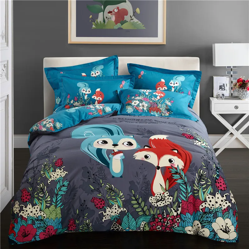 

Cartoon Fox Bedding Set twin queen king size 100% cotton bed set decorative pillowcase Bed Sheet/linen Duvet Cover set