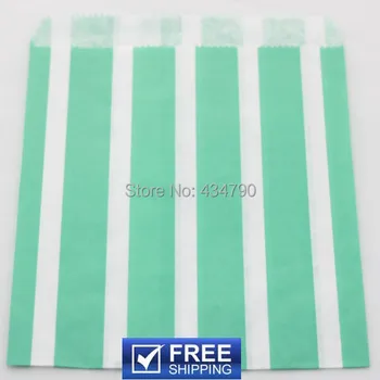 

200pcs Vertical Striped Paper Party Bags Aqua and White-Food Safe Candy Favor Treat Gift Goodie Bakery Bag-Choose Your Colors