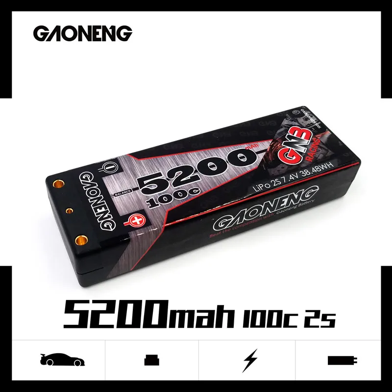 

Gaoneng GNB 5200mAh 2S 7.4V 100C/200C Hardcase LiPo Battery pack 4.0mm bullet Deans T Plug for 1:10 1/10 RC Racing Car RC Boat