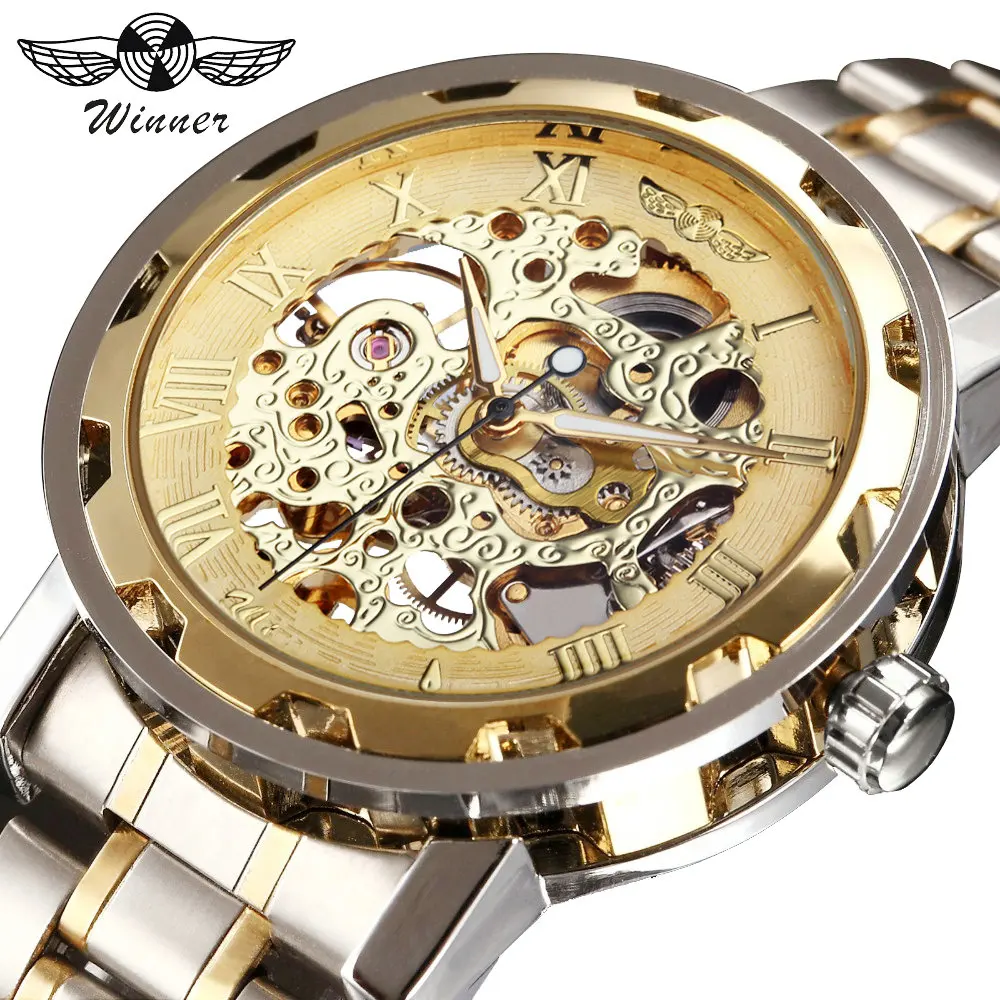 WINNER Business Men Luxury Mechanical Watch Stainless Steel Strap