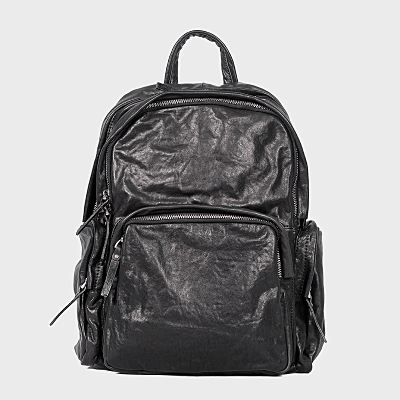 

Leather Backpack Tanning Cowhide Men Shoulder Bag Pack Large Capacity Bag Retro