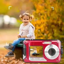 Профессиональная Водонепроницаемая игровая мини-камера с двойным экраном 24 МП для подводной съемки детей