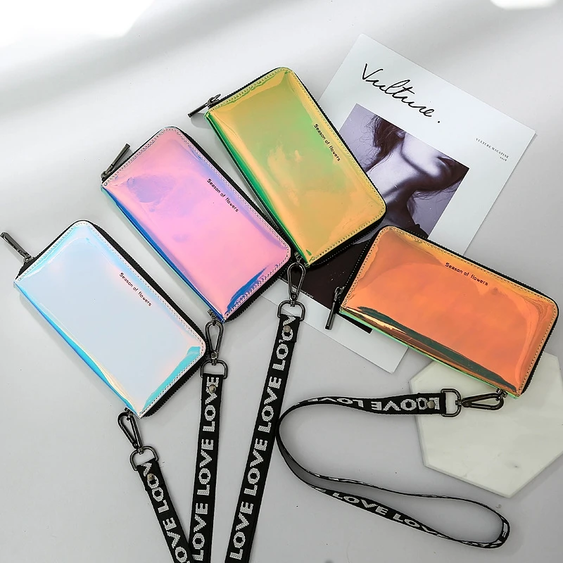 

Lanyard Laser Wallet Female Long Section Small Fresh Simple Personality Large Capacity Student Zipper