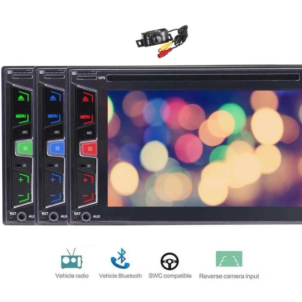 Top FREE Backup Camera 2 Din Car Stereo DVD Player GPS Navigation Radio Bluetooth Capacitive Touch Screen support USD SD 1080P 0