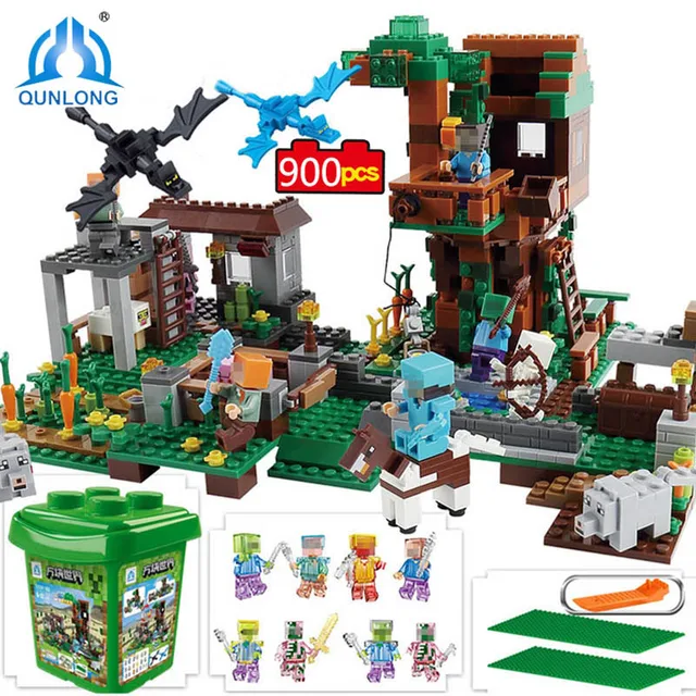 900pcs My World Village Building Blocks dragon Bricks