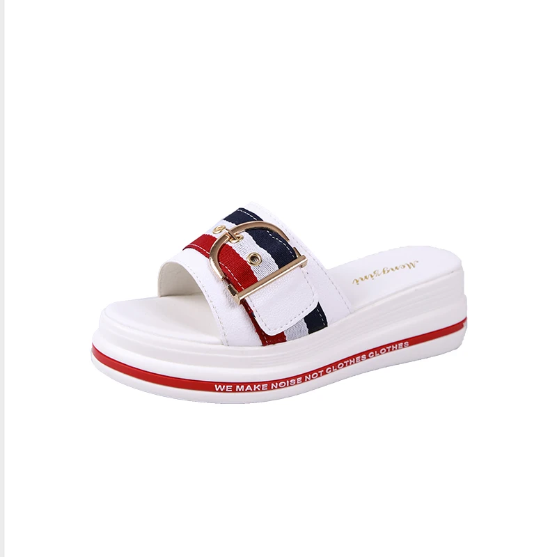 

Phyanic Summer Platform Women Slippers Gladiator Sandals Buckle Hidden High Heels Wedges Casual Canvas Woman Slip On Pumps