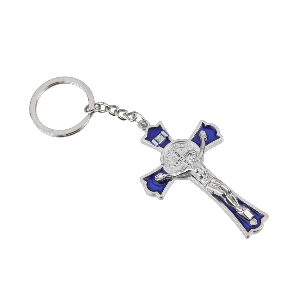 Blue Cross Crucifix Jesus Christ Keyring Holy Religious Key Ring Keychain Gift Chains Fashion Jewelry