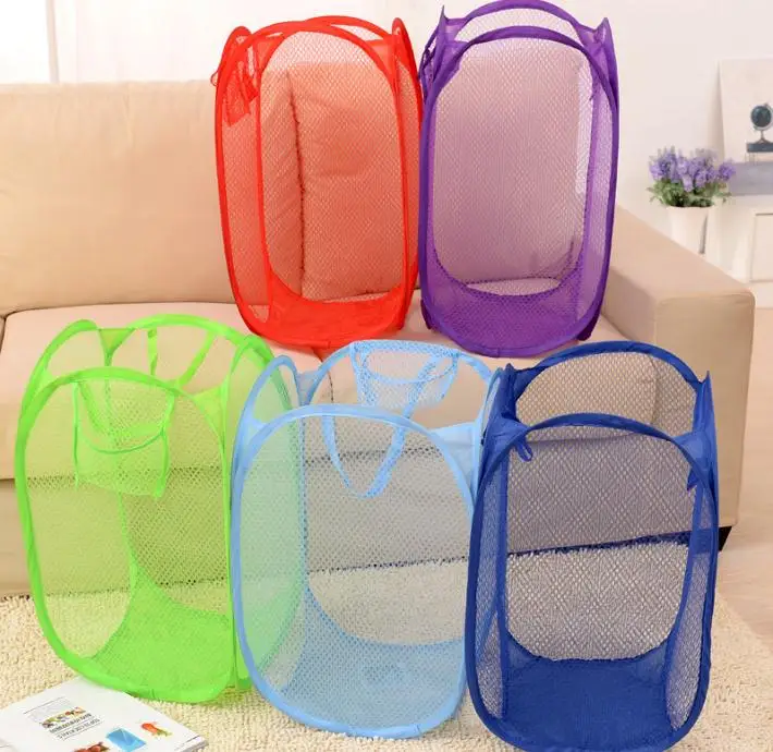 Mesh Laundry Baskets Dirty Washing Clothes Bag Hamper Bin Pop Up Foldable Store 