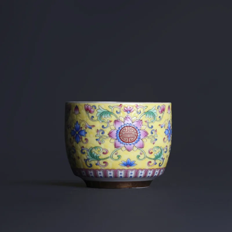Серебряный кубок 999 чашек Цзиндэчжэнь ручной работы цветной эмалью кунг-фу чайный сервиз образец чашки чая керамические coppering. Как серебряный Кубок - Цвет: Цвет: желтый