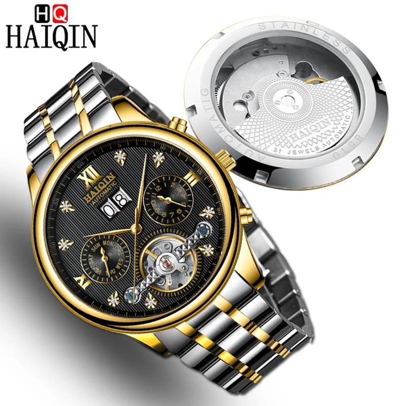 HAIQIN Men's Watches Top Brand Luxury Business Machinery Sport Wristwatch Mens Waterproof Tourbillon Clock Relogio Masculino