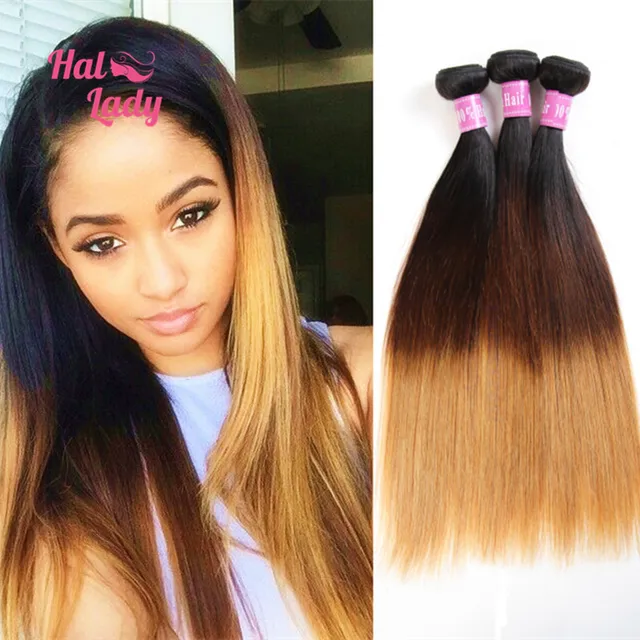 Two Tone Human Hair Weave Straight Hair Extensions 16B/16 Brown ...