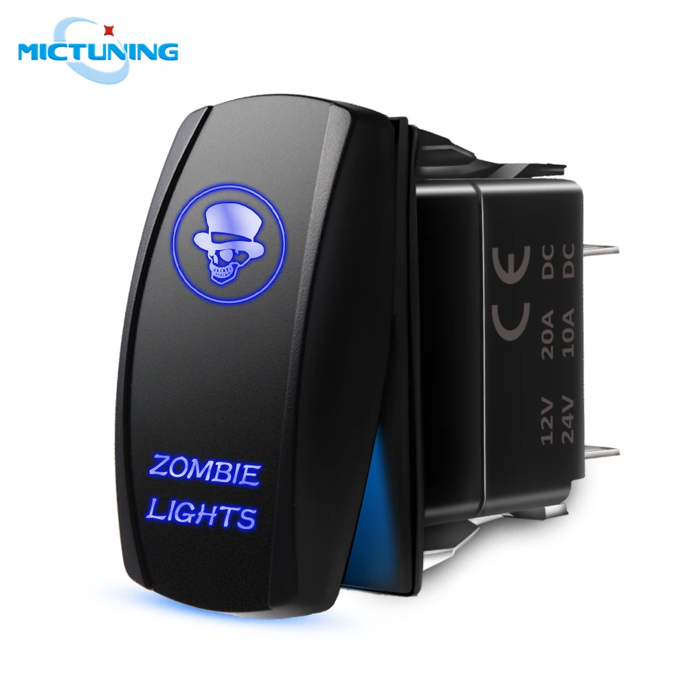 

MICTUNING 5Pin Exclusive SPST Toggle Switch with Blue On-Off Laser Zombie Lights Symbol Rocker Switch Waterproof Car Accessories