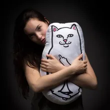 Funny GO AWAY Middle Finger Up Cat Pillow Stuffed Kitty Cushion Soft Animal Throw Pillow Plush