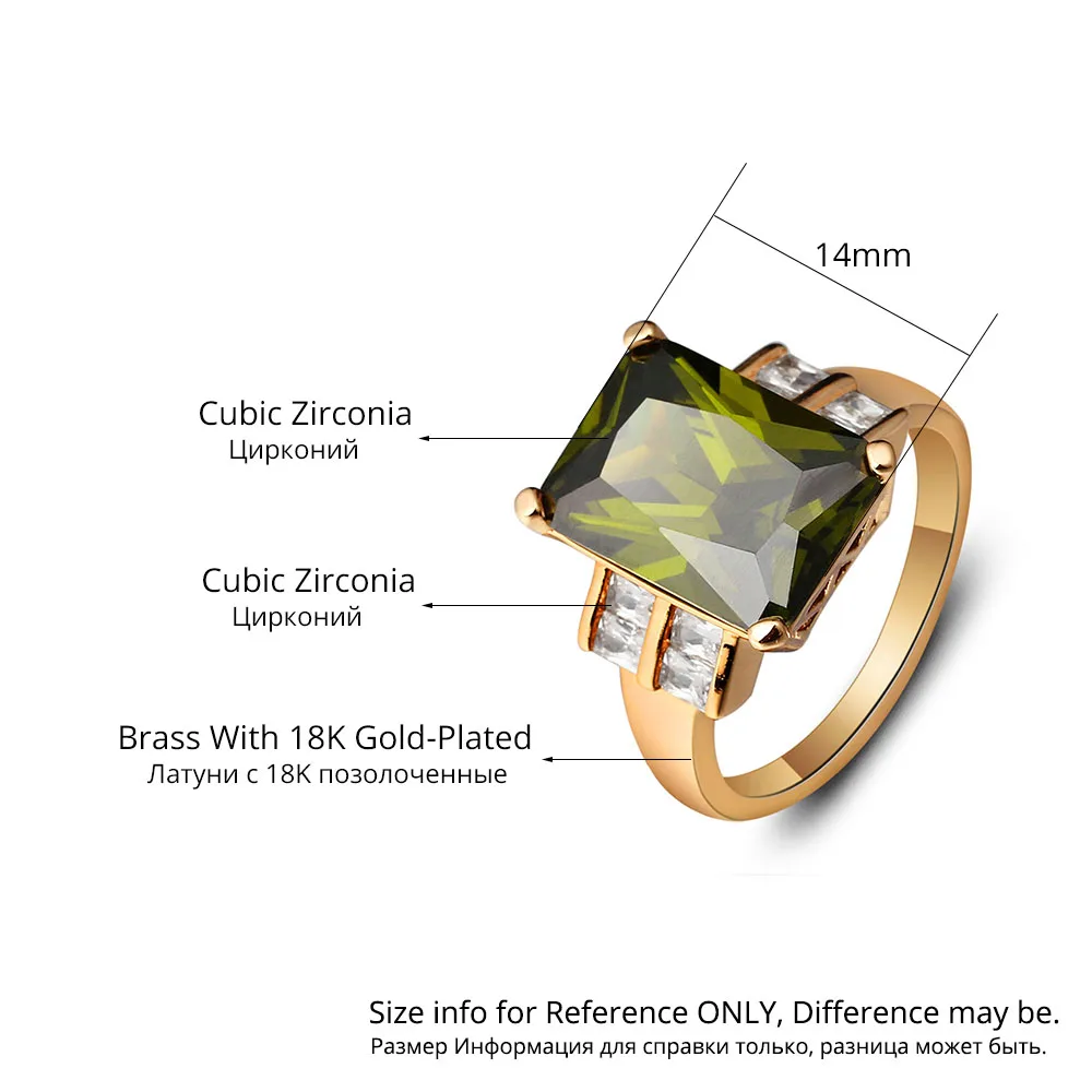 14mm Broadside Square Women Ring Trendy Accessories Gold Color Rings For Party New Jewelry (JewelOra RI101933)