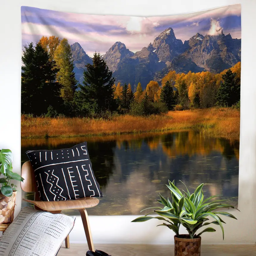 Cilected Natural Landscape Tapestry Wall Hanging Home Decorations Misty Forest Patter Wall