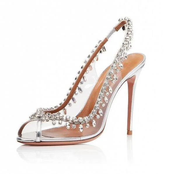 Women-Dress-Med-Heels-Wedding-Shoes-Bride-PVC-Peep-toe-Slingback-High-Heels-Gorgeous-Rhinestone-Pumps