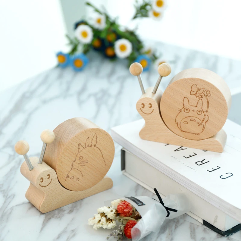 Cartoon Rotating Music Box Toys For Children Wooden Snail Shape Musical