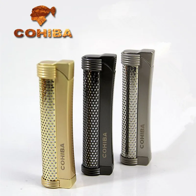 Slim Gadget COHIBA brand metal gas lighter, single torch butane lighter,Windproof cigar