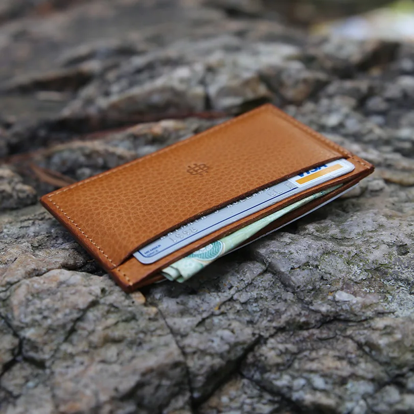 Hiram Beron Leather Card Holder Men Fashion Bark Lines Mini Wallet Vegetable Tanned Leather Free Custom