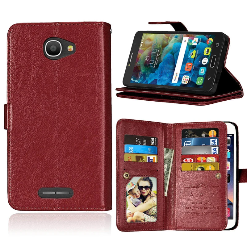  Luxury 9 Card Slots Leather Wallet Phone Case Flip Stand Cover For Alcatel One Touch POP 4S OT-5095