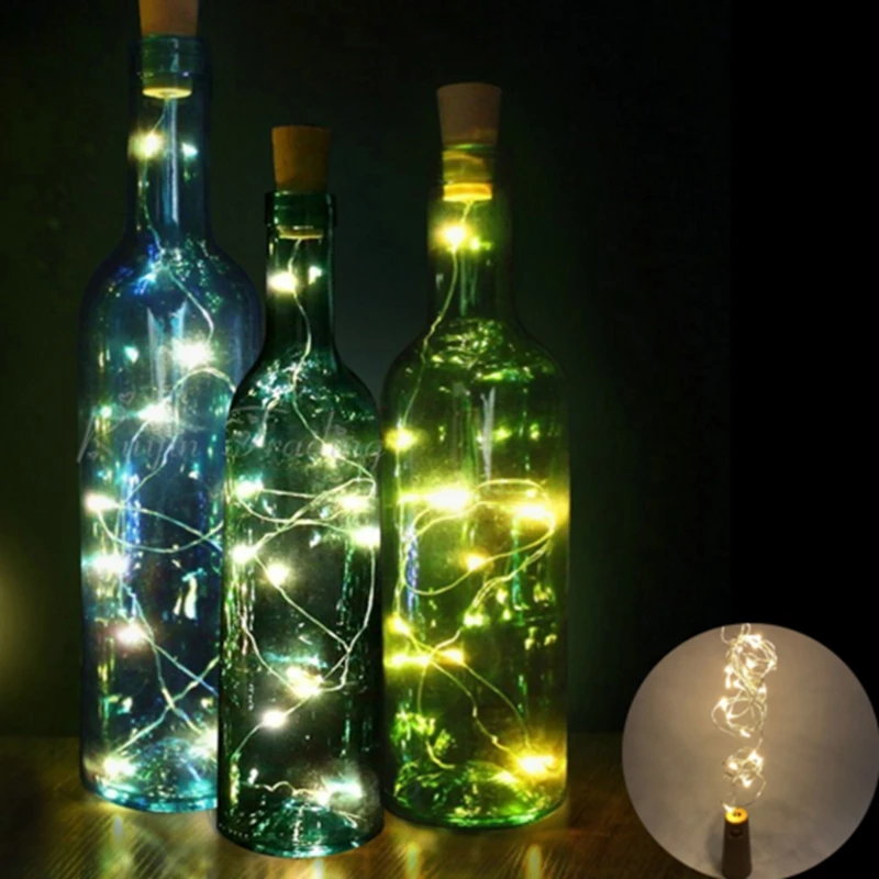 12M 1020LED Strip Light Cork Shaped Bottle Stopper Lamp Holiday Home Wedding Decoration Silver Wire button batery Lamp String  (24)