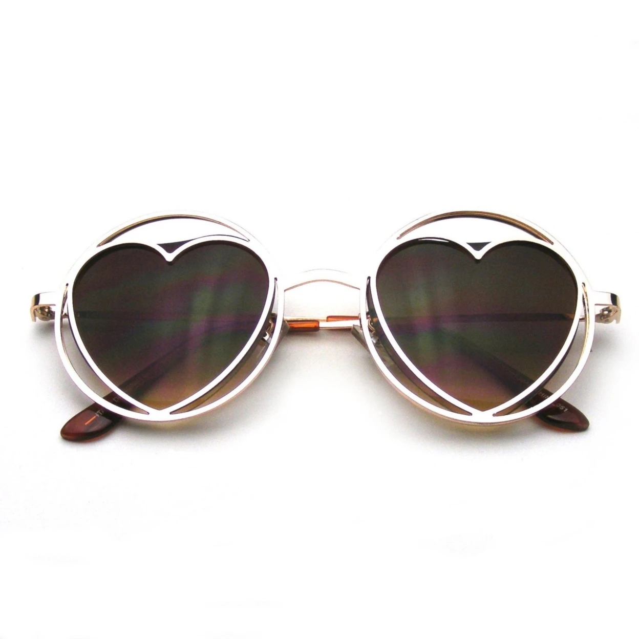 Womens Round Metal Heart Shape Hippie Circle Sunglasses (2)