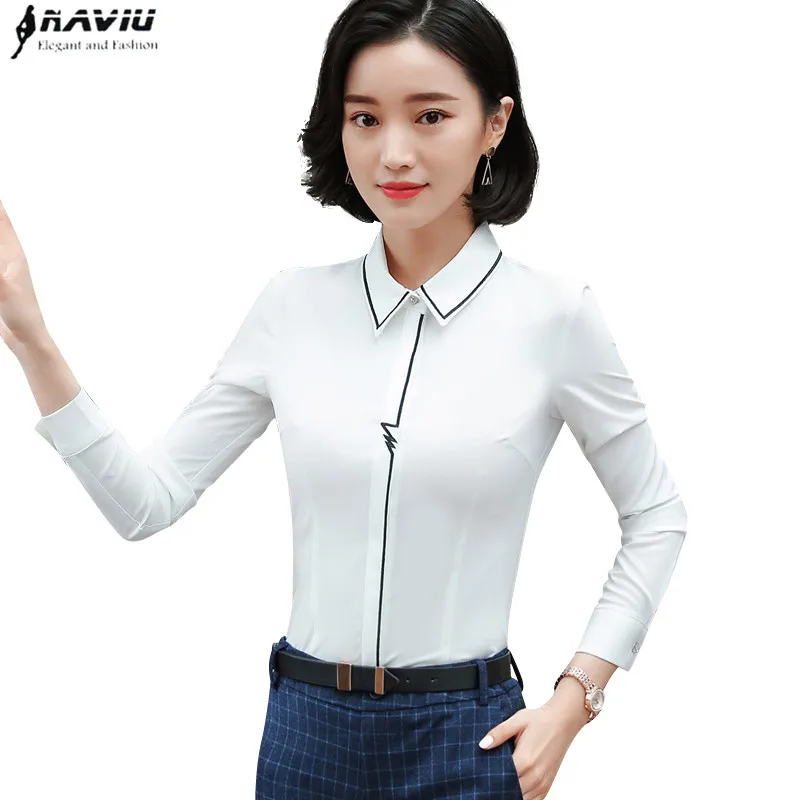 

Spring elegant Embroidery women shirt new fashion formal slim long sleeve chiffon blouse office ladies plus size tops blue white