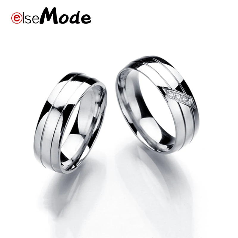 ELSEMODE Высокое качество Сияющий кубический циркон любовника обручальные кольца Титан 316L нержавеющая сталь обручальное кольцо для женщин пара