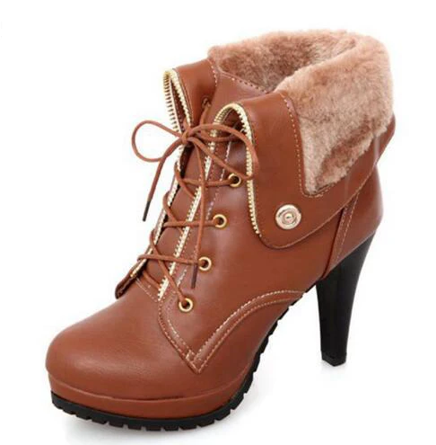 

leather Autumn winter Warm women ankle boots High thin heels Sexy Women Martin boots for Woman plus size