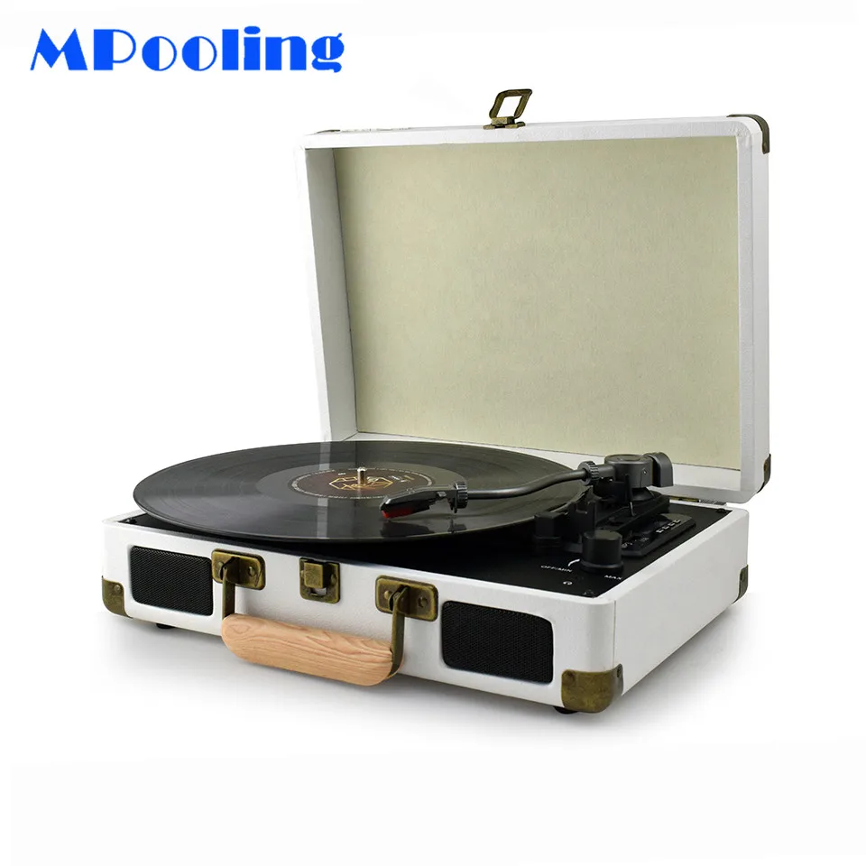

MPooling Portable Vinyl Record Player, Belt Drive 33/45/78 RPM Turntable, USB Recorder, AM/FM Radio, Aux-in, No Built-in Battery