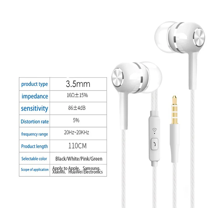 Headphones Music Earphone 3.5mm Sports Headset Gamer Earbuds Control Button Stereo Bass Earphones With Mic For PC Smartphone