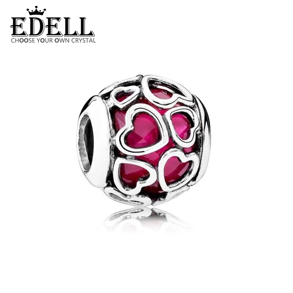 

EDELL 100% 925 Sterling Silver 1:1 Authentic 792036NCC Cerise Encased in Love Charm Bracelet Original Women Jewelry