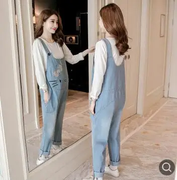 Denim Embroidery Loose Maternity Overalls 2019 Spring Autumn Maternity New Fashion Pregnancy Clothes for Pregnant Women QL7571