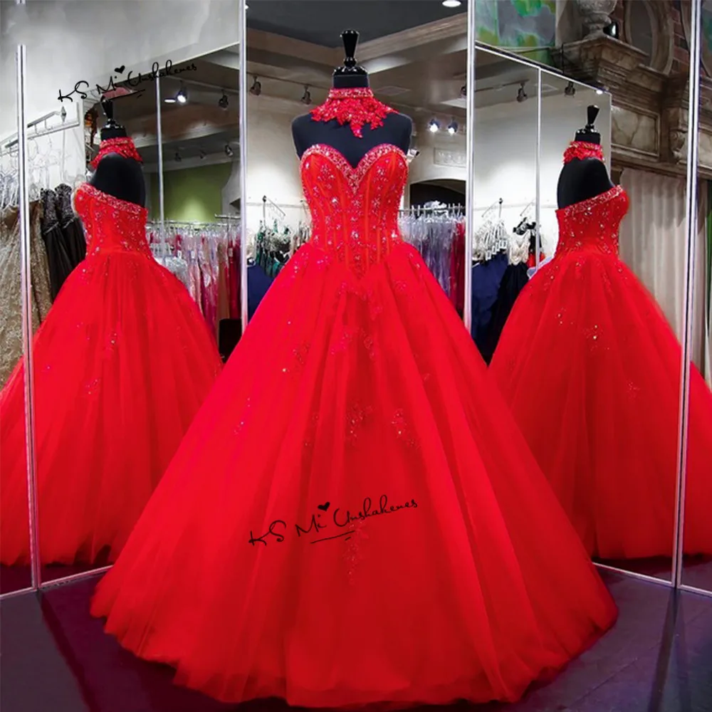 Gothic Red Wedding Dresses 2018 Ball Gown Wedding Gowns Lace Beads