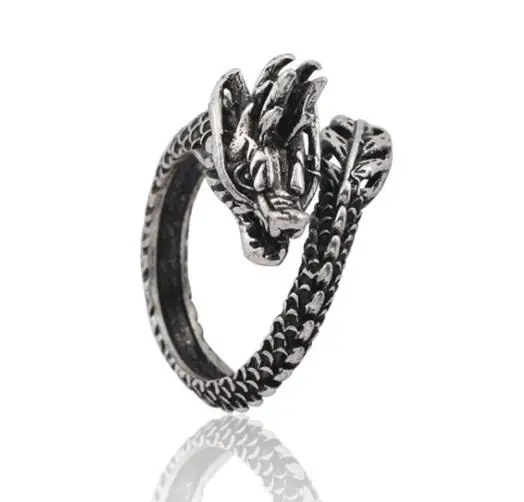 

Vintage Animal Ring Men Gothic Punk Chinese Dragon Rings For Women Hip Hop Silver Biker Men Cool Adjustable Finger Rings Jewelry