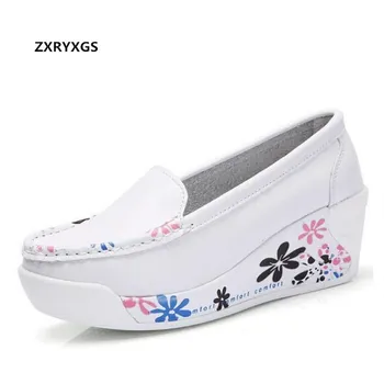

ZXRYXGS Brand Shoes Woman Platform Wedges Casual Shoes High Heels 2019 New Fashion Spring Real Leather Shoes Shake Casual Seaker