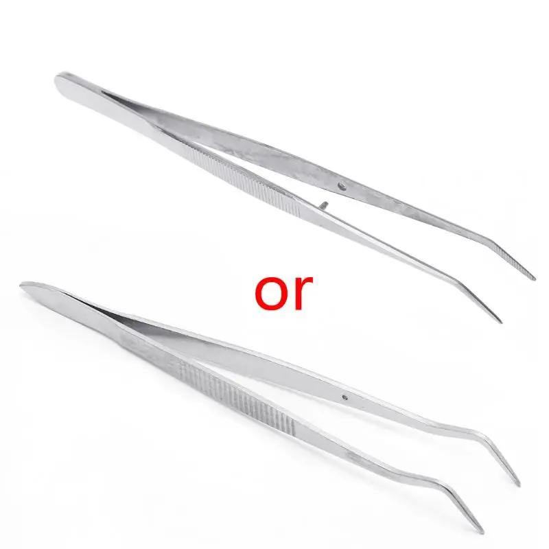 FOCMKEAS 8 Inch 304 Stainless Steel Tweezers With Curved Pointed Serrated Tip, Perfectly Aligned, 0.1 Inch Thickness 304 Stainless Steel