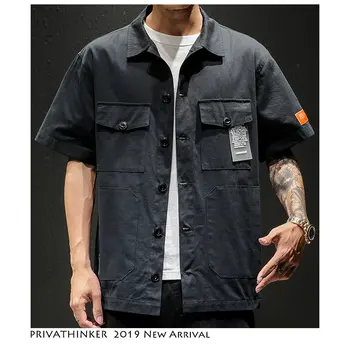 

2019 Men Street Style Shirt Mens Japanese Shirts Casual Korean Male Big Pockets Shirts Summer Oversize Tops