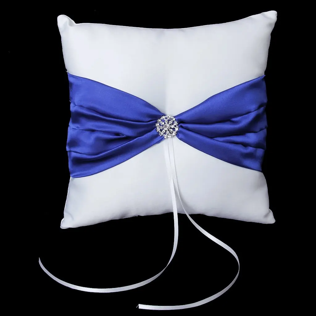 

White Satin Bowknot Wedding Party Pocket Ring Pillow Cushion