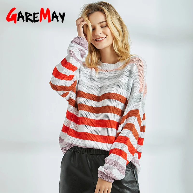 

Oversized Rainbow Sweater Batwing Knitted Pullover For Women Knit Sweaters Colorful Striped Sweater Jumper Woman Long Sleeves