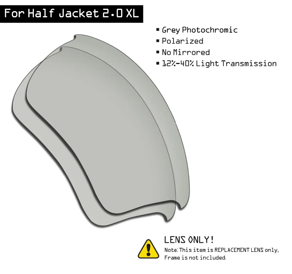 

SmartVLT Polarized Sunglasses Replacement Lenses for Oakley Half Jacket 2.0 XL - Grey Photochromic