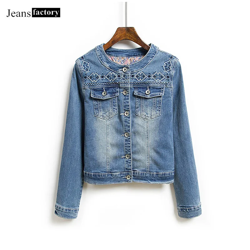 

New Vintage Embroidered Jackets Women Jeans Coats Fashion Casual Outerwear Female Short Denim Jackets Woman Long Sleeve Jacket