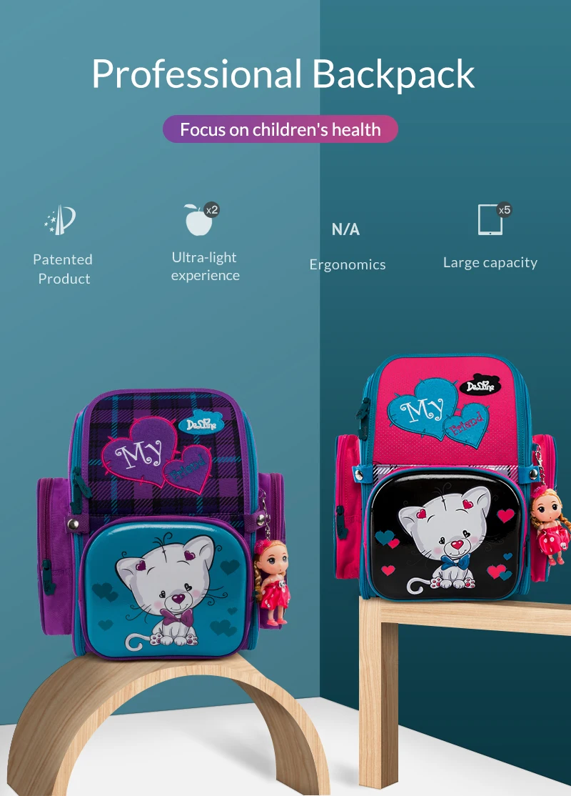 Delune, детский школьный рюкзак для девочек с рисунком кота, школьные сумки, ортопедические рюкзаки, Mochila Infantil, класс 1-3