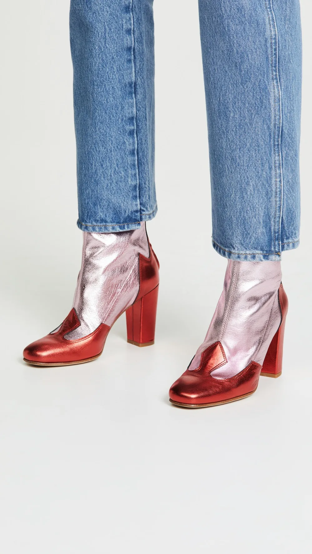 Lou/женские ботильоны красного и белого цвета Роскошная женская обувь смешанных цветов из лакированной кожи на квадратном каблуке 10 см с молнией сзади; большие размеры 45, 46, 41